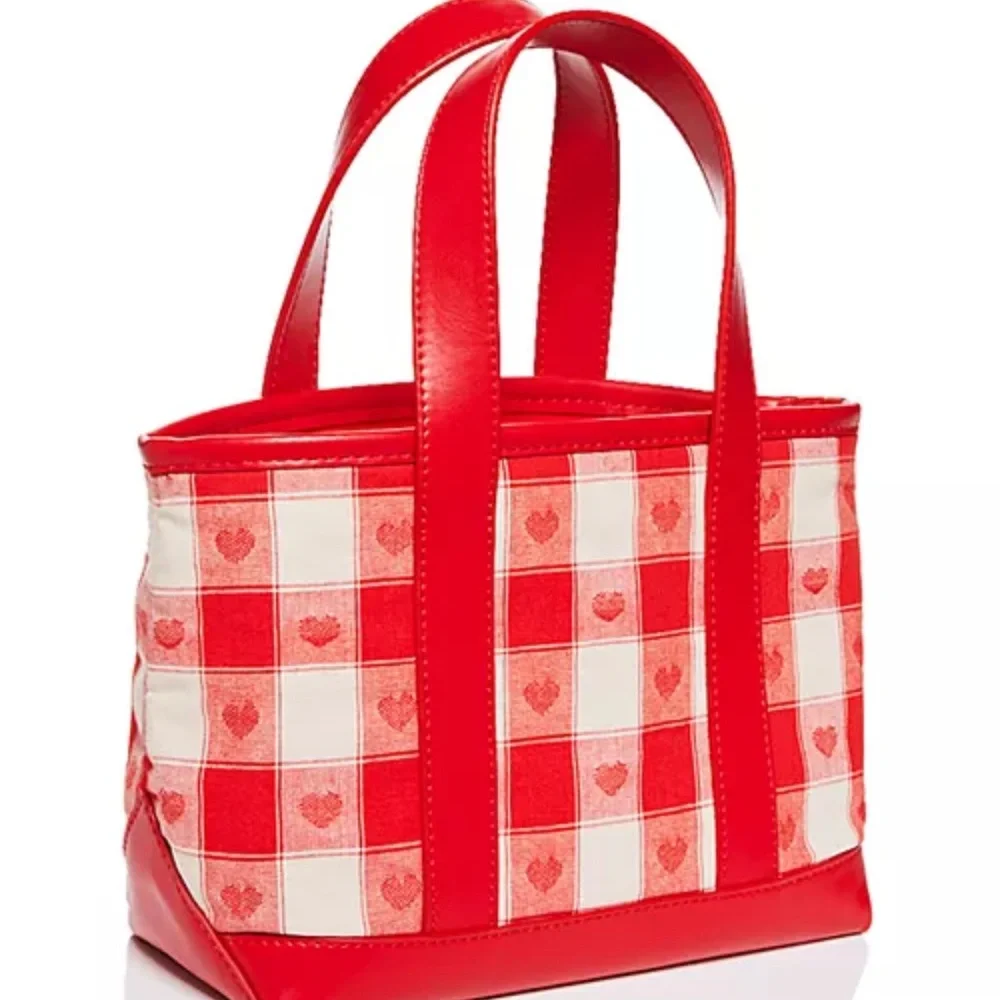Stoney Clover Lane Red Gingham‎ Mini Tote Bag Heart Jacquard